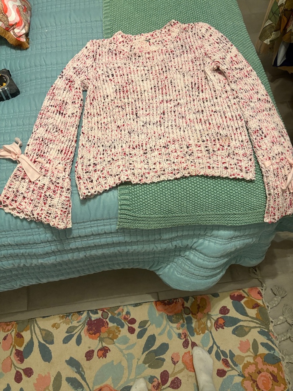 Cupio Pink Speckled Bell-Sleeve Crewneck Sweater